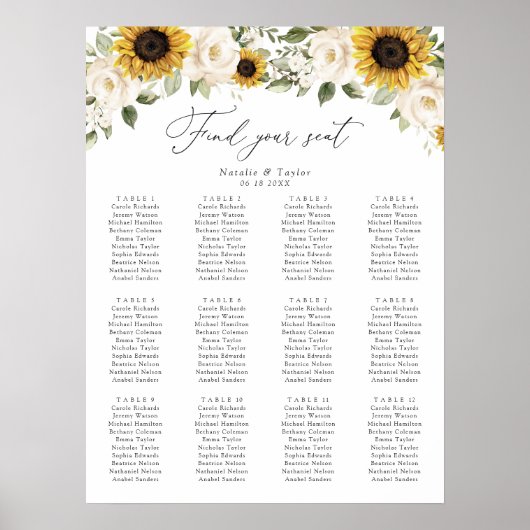 Sonnenblumen Grüne Elegante Hochzeitsstiftung Poster (Vorne)