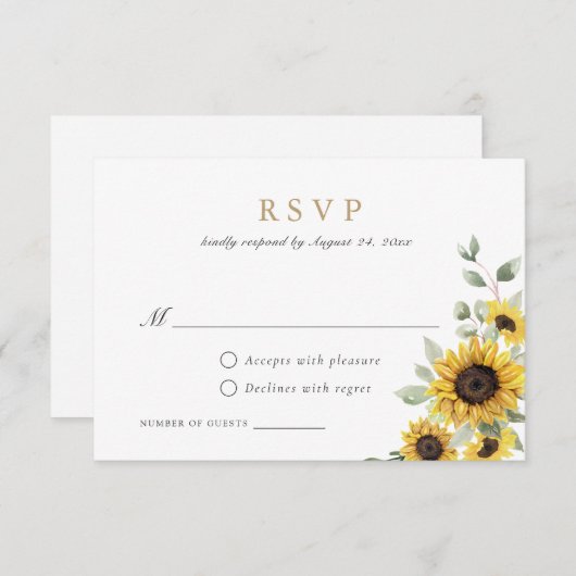Sonnenblumen Grüne goldene geometrische Hochzeit R Einladung (Vorne/Hinten)