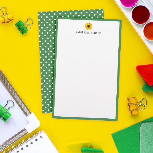 Sonnenblumen Grüne Grenze Polka Punkte Name hinzuf Briefpapier