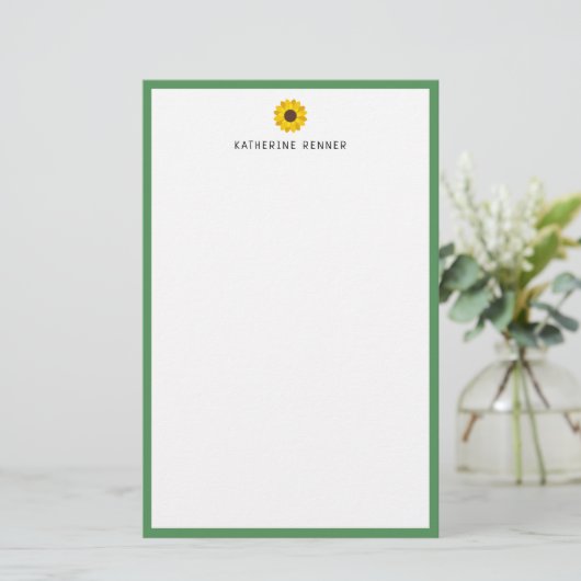 Sonnenblumen Grüne Grenze Polka Punkte Name hinzuf Briefpapier (Stehend Vorderseite)