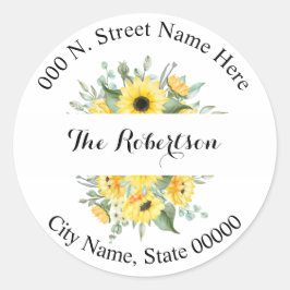 Sonnenblumen Grüne Rücksendeadresse Runder Aufkleber