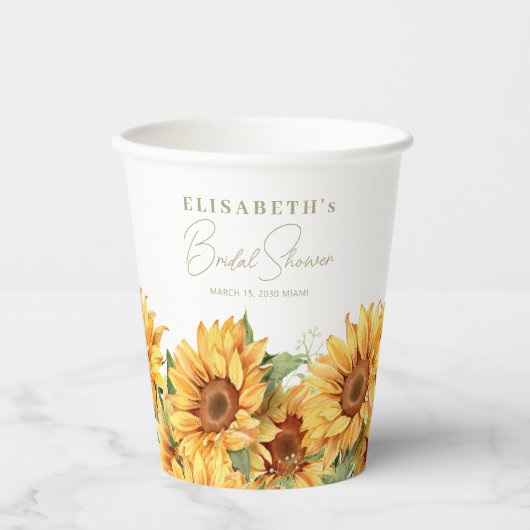 Sonnenblumen Grünes elegantes Brautparty Pappbecher (Vorderseite)