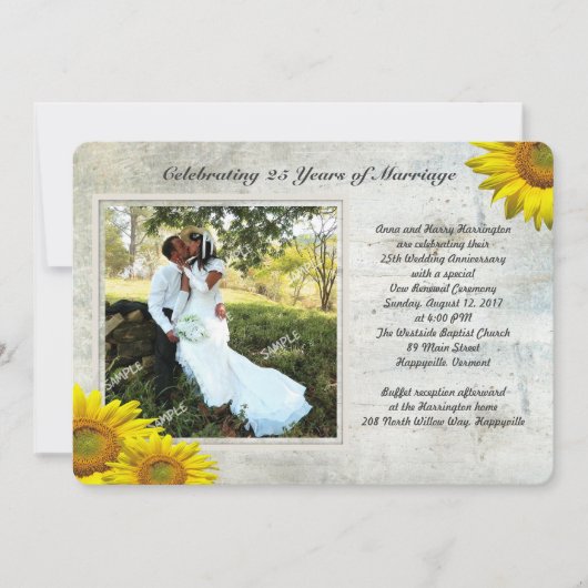 Sonnenblumen Grunge Foto Verlängerung der Ehefraue Einladung (Vorderseite)