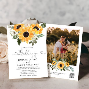 Sonnenblumen-Grünpflanzen QR Code UAWG Hochzeit Einladung