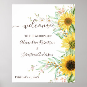 Sonnenblumen-Grünzeug-Hochzeits-Willkommensschild Poster