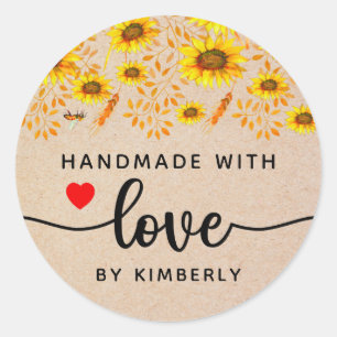 Sonnenblumen Handgefertigt mit Liebe Classic Round Runder Aufkleber