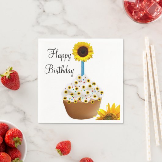 Sonnenblumen Happy Birthday Cupcake Paper Napkins Serviette (Beispiel)