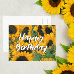 Sonnenblumen Happy Birthday Postcard Postkarte<br><div class="desc">Nichts ist fröhlicher und sonniger als diese niedliche Geburtstagskarte für Sonnenblumen. Der wunderschöne kursive Schriftart liest Happy Birthday über ein Feld hübscher Sonnenblumen.</div>