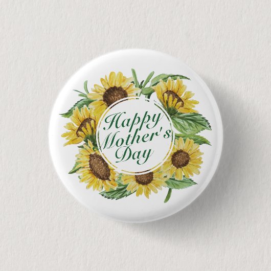 Sonnenblumen Happy Mother Day Floral Frame Button (Vorderseite)