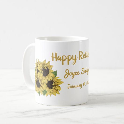 Sonnenblumen Happy Retirement Kaffeetasse (Vorderseite Links)