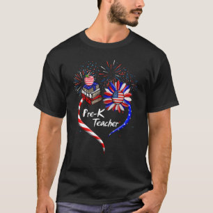 Sonnenblumen Heart American Pre K Teacher US Flag T-Shirt