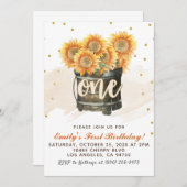 Sonnenblumen Herbst Erstgeburtstag Einladung (Vorne/Hinten)