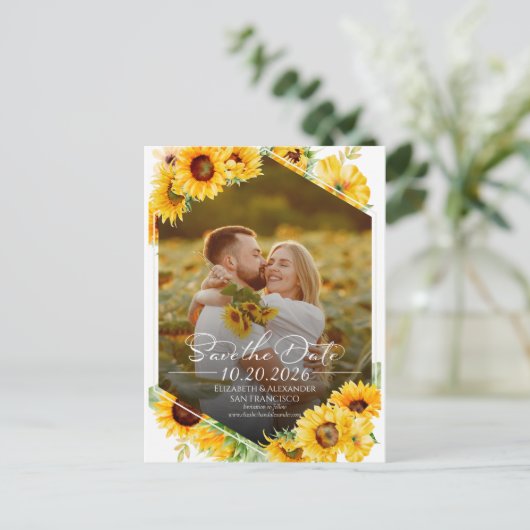 Sonnenblumen Herbst Foto Hochzeit speichern das Da Postkarte (Stehend Vorderseite)