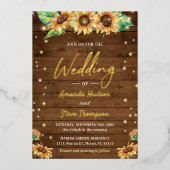 Sonnenblumen Herbst Rustikales Land Hochzeit Gold Folieneinladung (Vorderseite)