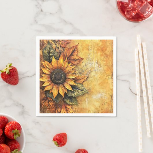 Sonnenblumen Herbst Verlassen gemischte Medien Serviette (Beispiel)