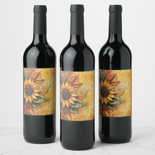 Sonnenblumen Herbst Verlassen gemischte Medien Weinetikett (Flaschen)