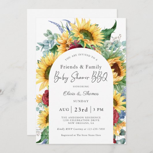 Sonnenblumen Herbstblütendusche Einladung (Vorne/Hinten)