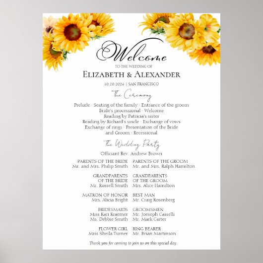Sonnenblumen Herbstfeier Programm Unterzeichnung Poster (Vorne)