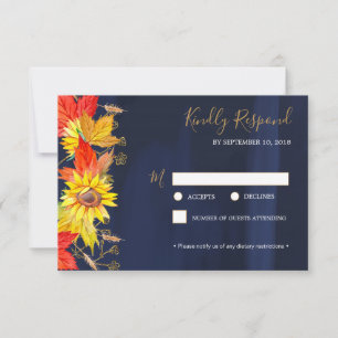 Sonnenblumen Herbstleaves Hochzeit RSVP Antwortkar Karte