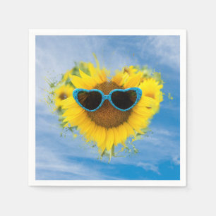 Sonnenblumen-Herz-Abstrakt vor Himmel  Serviette