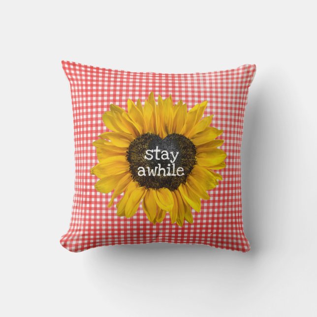 Sonnenblumen Herz auf Gingham Kissen (Vorderseite)