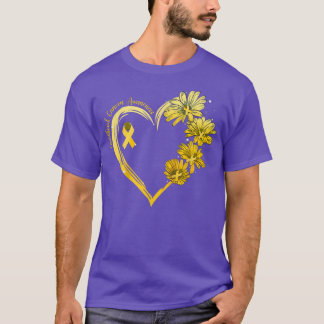 Sonnenblumen Herz Gold Ribbon Kindheit Krebs Aware T-Shirt