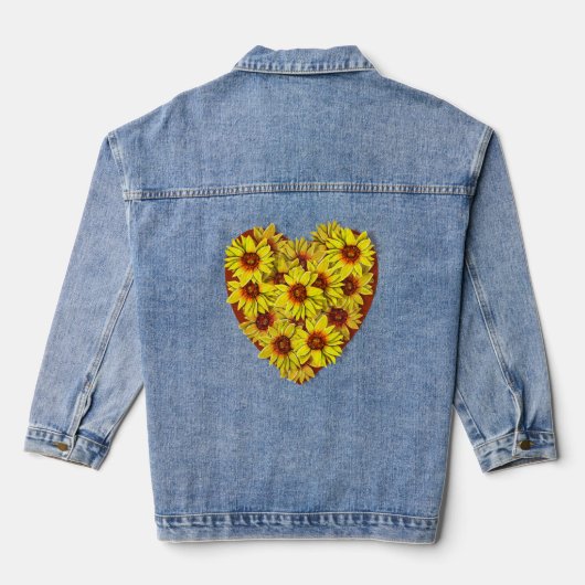 Sonnenblumen-Herz-Jacke Jeansjacke (Rückseite)