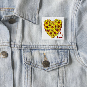 Sonnenblumen-Herz-Knopf Button