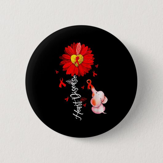 Sonnenblumen-Herz-Krieger Roter Elefant Herzkrankh Button (Vorderseite)