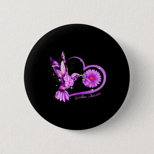 Sonnenblumen Herz Lila Ribbon Überdosierung Bewuss Button (Vorderseite)