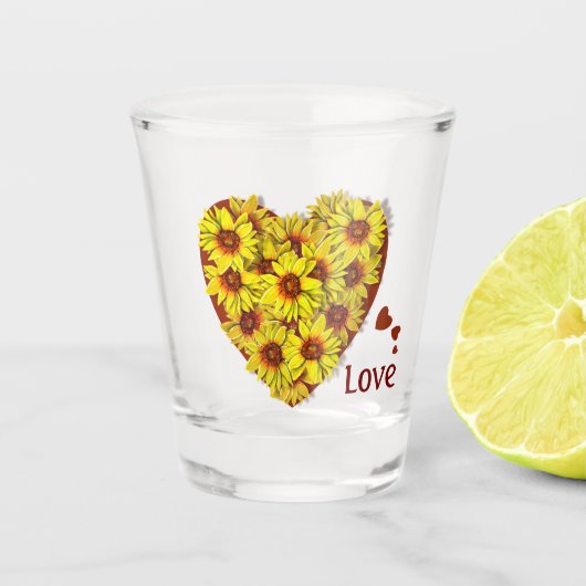 Sonnenblumen-Herz-Schnapsglas Schnapsglas (Vorderseite)