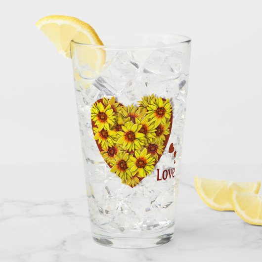 Sonnenblumen-Herz-Trinkglas Glas (Vorderseite Ice)