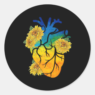 Sonnenblumen Herz Ukraine ukrainische Flagge mit S Runder Aufkleber