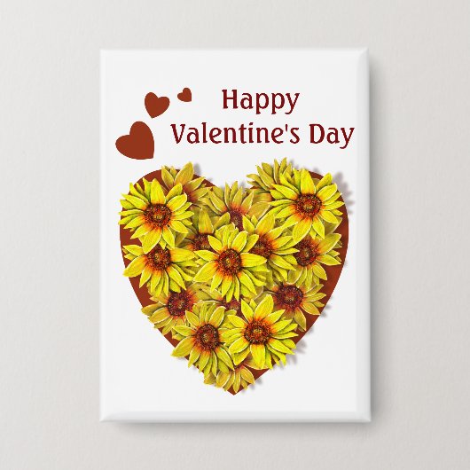 Sonnenblumen-Herz Valentinstag Button (Vorderseite)