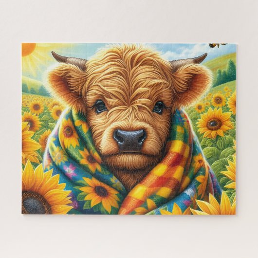 Sonnenblumen Highland-Kuh Puzzle (Horizontal)