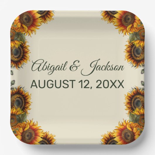 Sonnenblumen Hochwald Grün rustikal Pappteller (Vorderseite)
