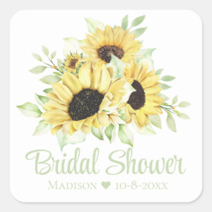 Sonnenblumen-Hochzeit-Aquarell-Blumen-Brautparty Quadratischer Aufkleber