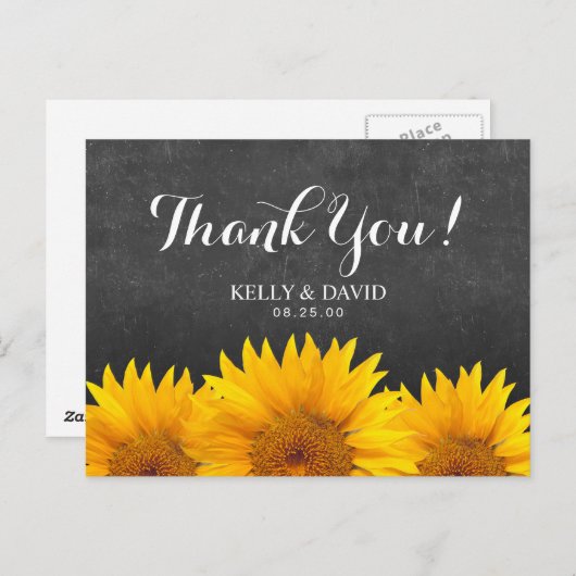 Sonnenblumen Hochzeit Danke Chalkboard Postkarte (Vorne/Hinten)