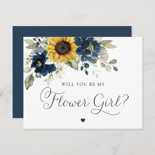 Sonnenblumen Hochzeit der blauen Blüte Einladung (Vorne/Hinten)