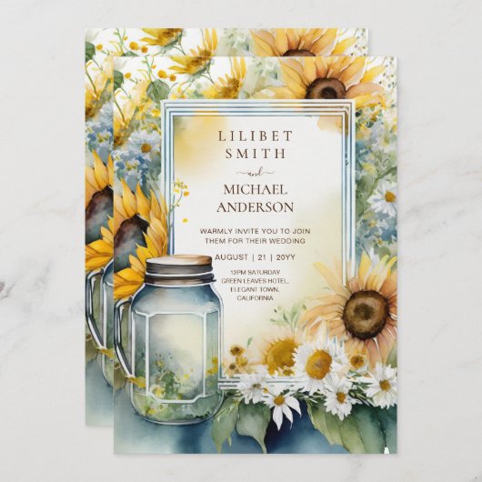 Sonnenblumen Hochzeit Dusche Pension JEDE Einladung (Vorne/Hinten)