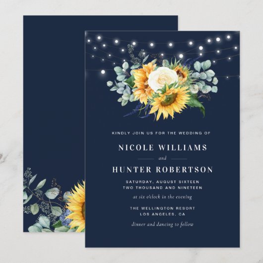 Sonnenblumen-Hochzeit Einladung (Vorne/Hinten)