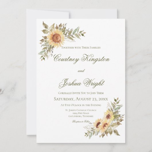 Sonnenblumen-Hochzeit Einladung (Vorderseite)