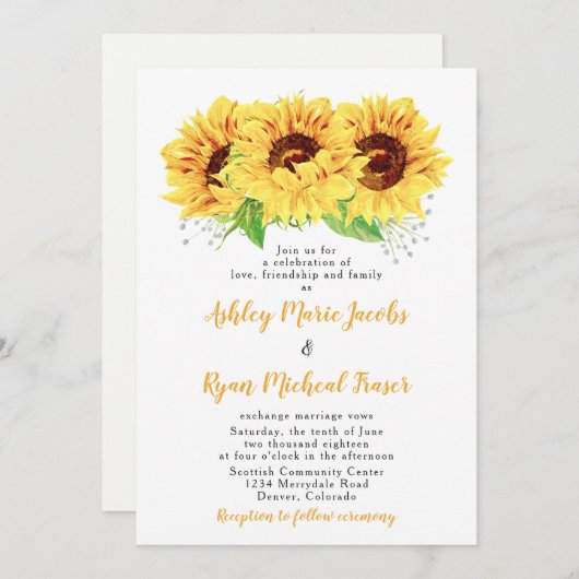 Sonnenblumen Hochzeit Einladung Wasserfarben Blume (Vorne/Hinten)