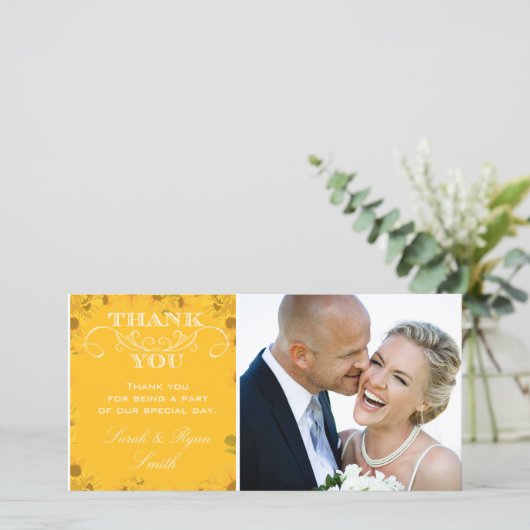 Sonnenblumen Hochzeit Foto Vielen Dank Karten (Stehend Vorderseite)