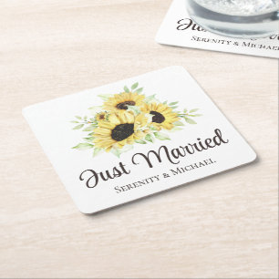 Sonnenblumen-Hochzeit Gelb Boho Frisch Vermählt Rechteckiger Pappuntersetzer