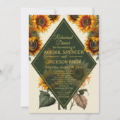 Sonnenblumen Hochzeit Grün & Gold Probe Dinner Einladung (Vorderseite)