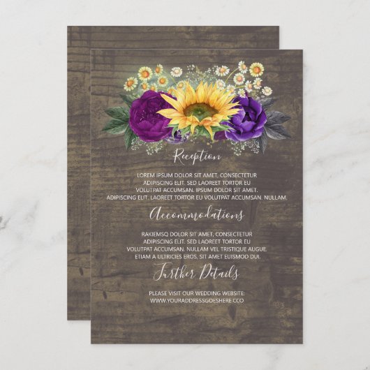 Sonnenblumen Hochzeit im Herbst Informationen Gast Begleitkarte (Vorne/Hinten)