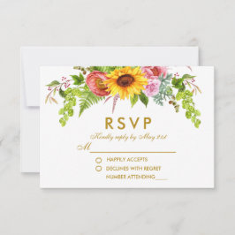 Sonnenblumen-Hochzeit mit Aquarellblume Gold Hochz RSVP Karte