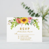 Sonnenblumen-Hochzeit mit Aquarellblume Gold Hochz RSVP Karte (Stehend Vorderseite)