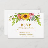 Sonnenblumen-Hochzeit mit Aquarellblume Gold Hochz RSVP Karte (Vorne/Hinten)